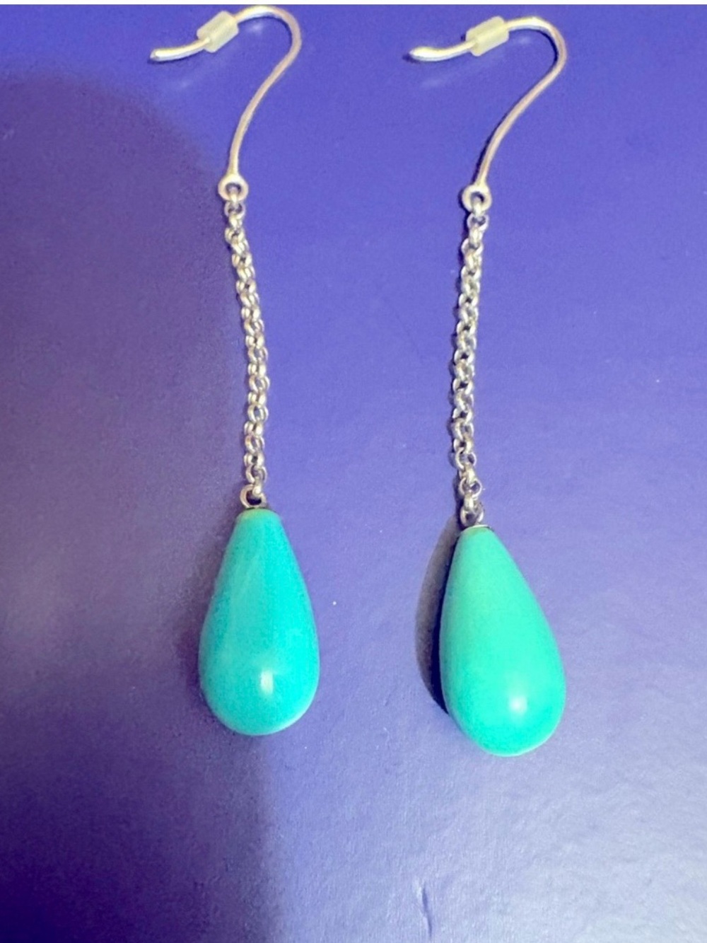 Turquoise Teardrop Dangle Earrings - Women Jewelry . 14K gold .